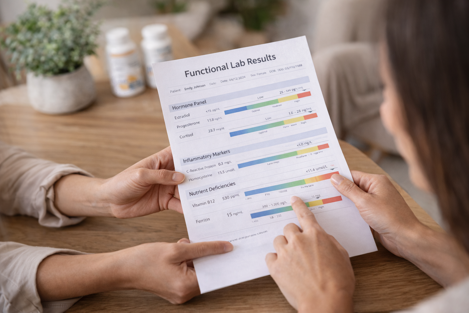 Reviewing functional lab results during a nutrition consultation